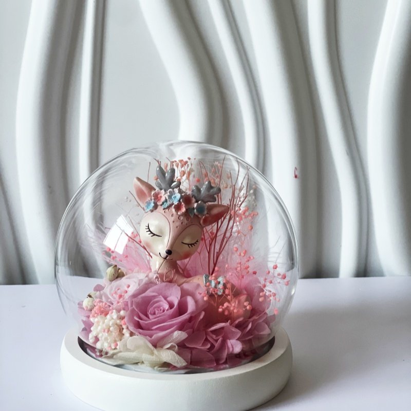 Preserved Rose Flower Valentine's Day Gift Glass Galaxy Dome LED Forever Rose Wood Base Craft Eternal Rose with deer