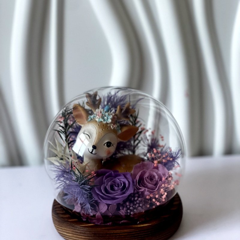 Preserved Rose Flower Valentine's Day Gift Glass Galaxy Dome LED Forever Rose Wood Base Craft Eternal Rose with deer