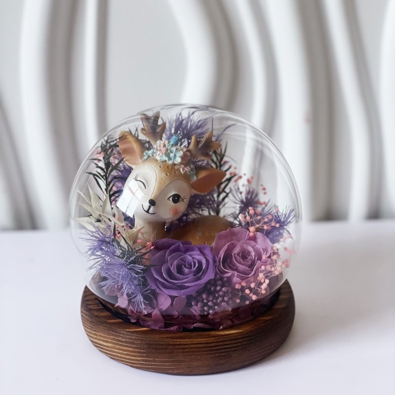 Preserved Rose Flower Valentine's Day Gift Glass Galaxy Dome LED Forever Rose Wood Base Craft Eternal Rose with deer