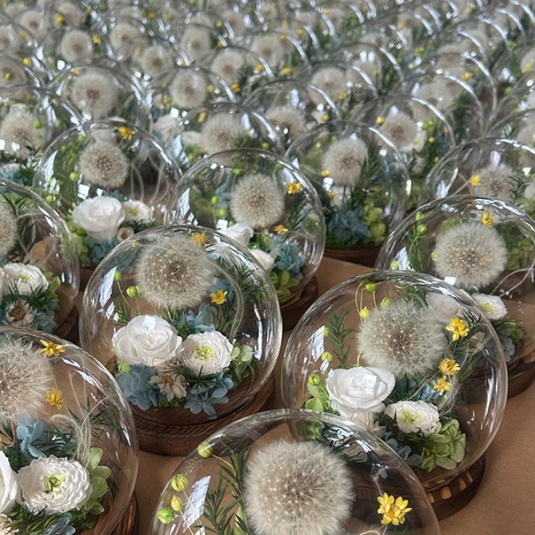 Glass dome with LED lights forever roses preserved flower wholesale