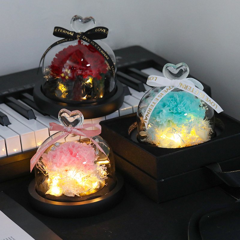 Wholesale novelty gifts eternal carnation Everlasting flower glass dome gifts rose preserved for Valentine's wedding decoration