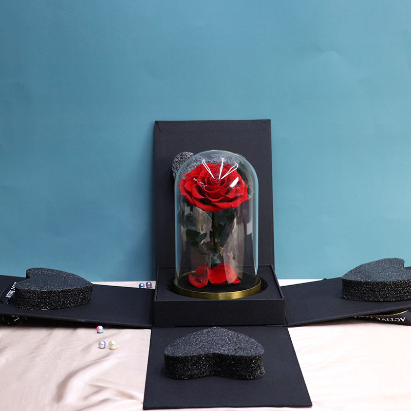 popular luxury preserved rose in glass dome with wood base light everlasting eternal eternity rose fresh forever rose flower