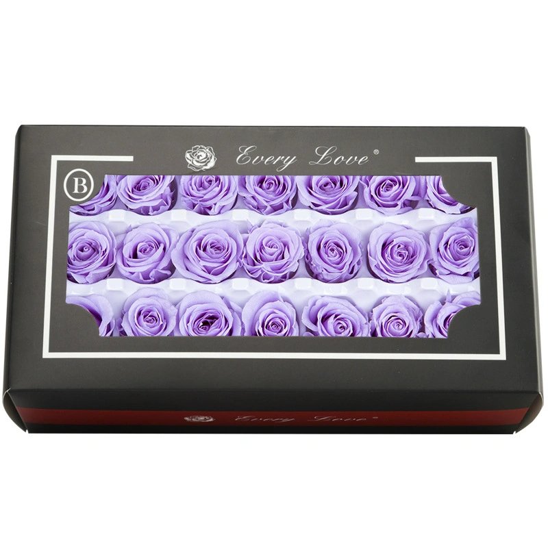 Factory Wholesale Romantic Valentine's Day Rose Head 21 Paper with Logo Gift Box Packaging 4-5cm Preserved Rose