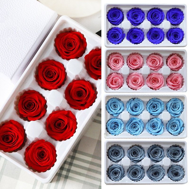 Factory Wholesale Romantic Valentine's Day Rose Head 21 Paper with Logo Gift Box Packaging 4-5cm Preserved Rose