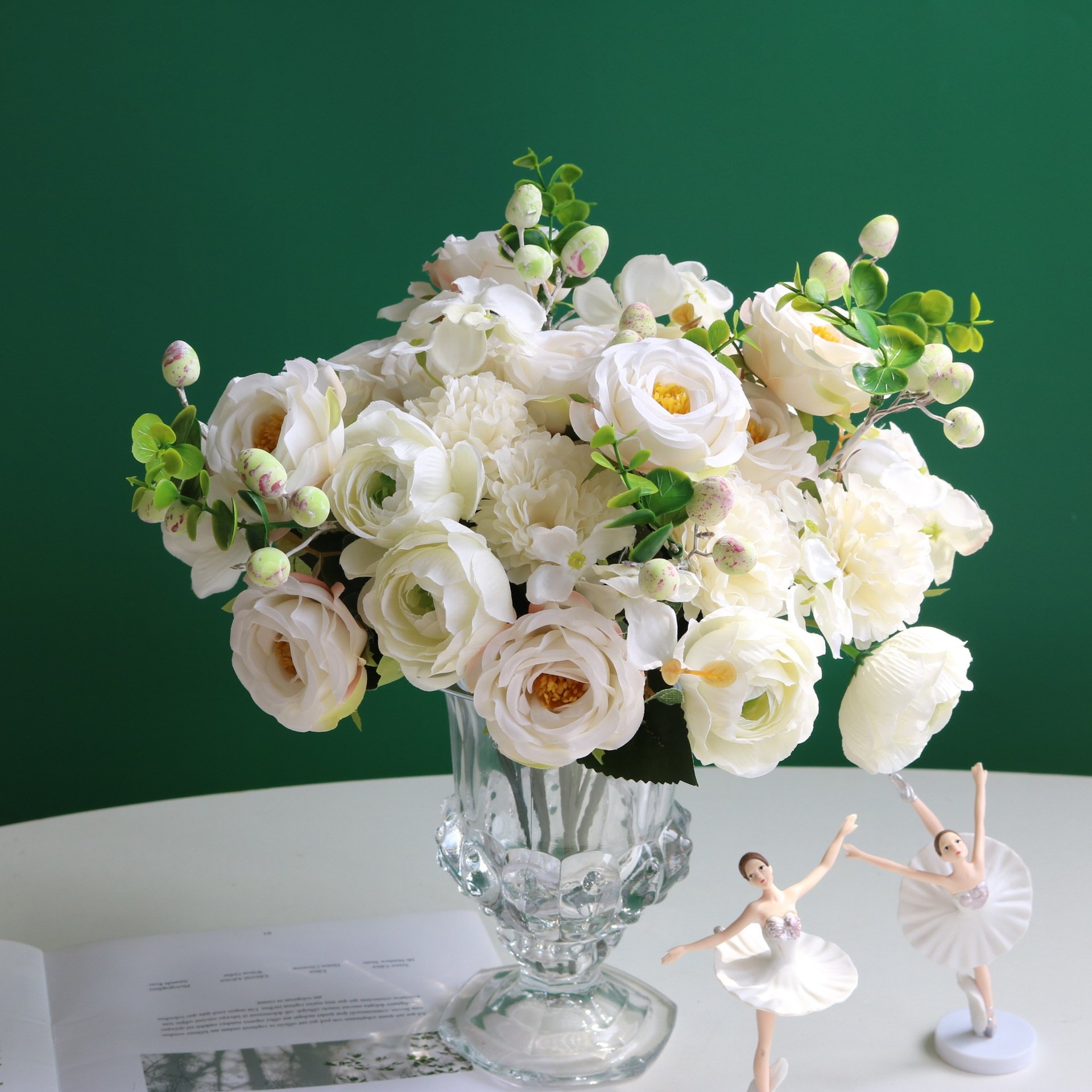 O-X836 Wholesale White Pink Artificial Rose Flower Bundle High Quality Wedding Bridal Silk Mini Flower Bouquet for Table Decor