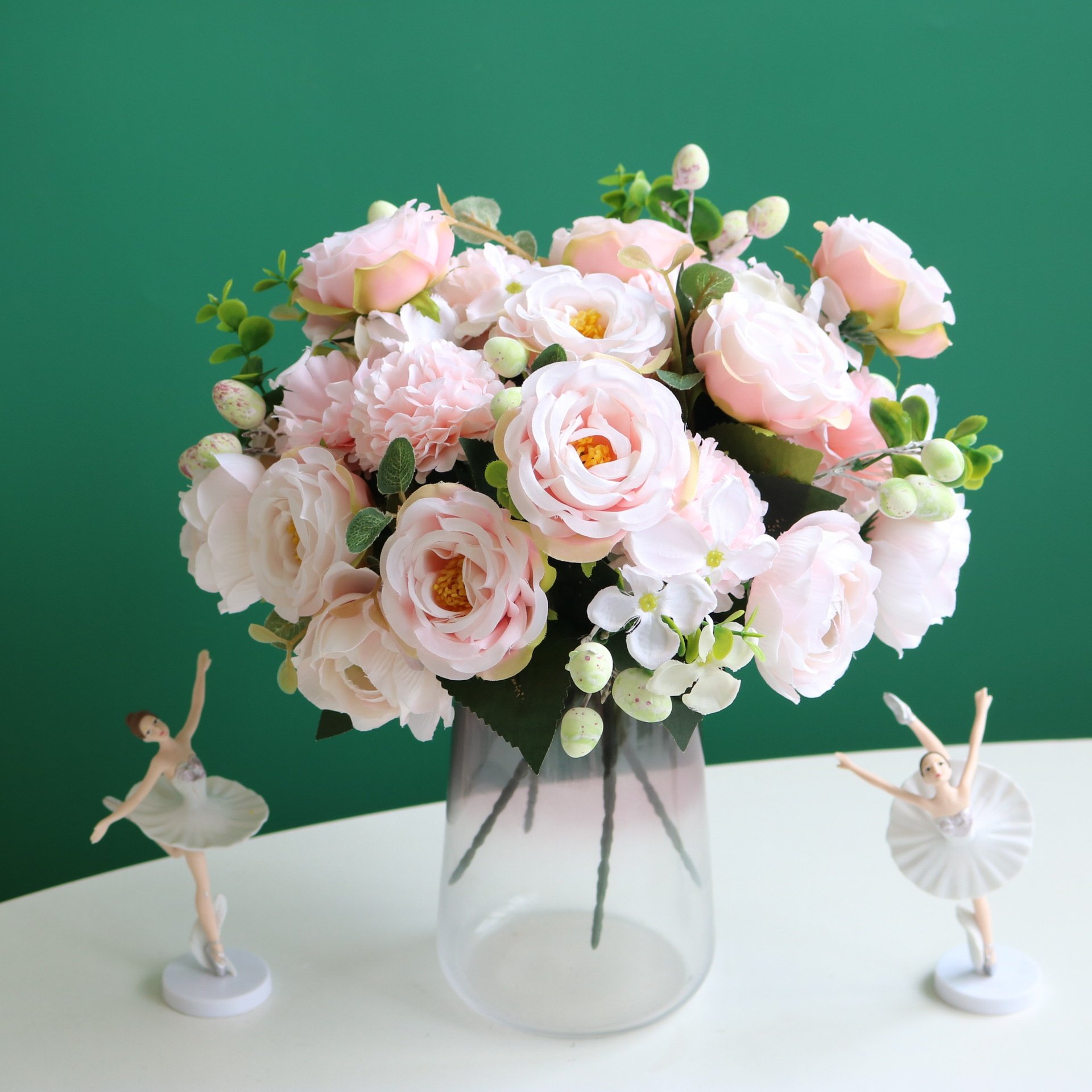 O-X836 Wholesale White Pink Artificial Rose Flower Bundle High Quality Wedding Bridal Silk Mini Flower Bouquet for Table Decor