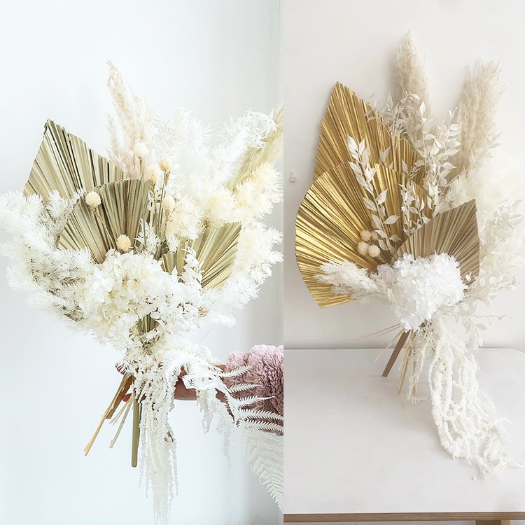 L-D Customized wedding home decorative real dry preserved flower bundle mix palm bunch pampas bouquet dried eucalyptus bouquets