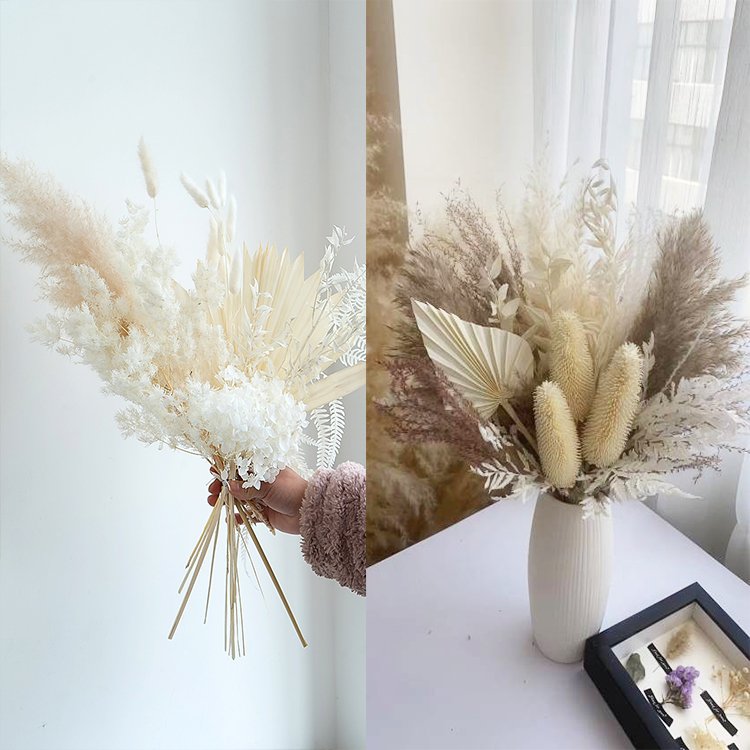 L-D Customized wedding home decorative real dry preserved flower bundle mix palm bunch pampas bouquet dried eucalyptus bouquets