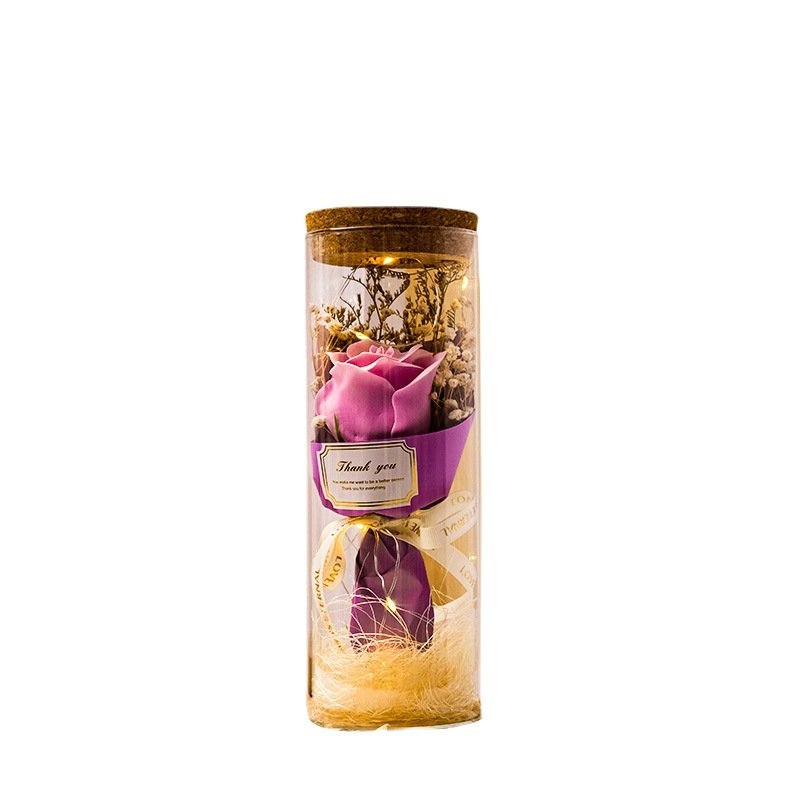 Fashionable birthday gift glass bottle preserved flower with LED for Mothers'day Valentine day present lighting glass dome