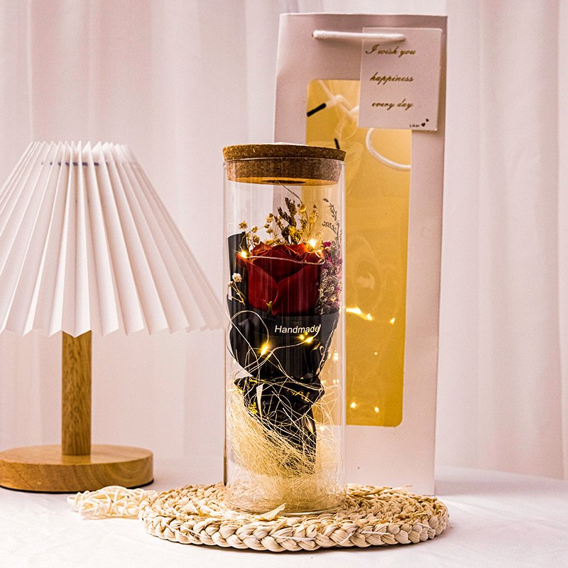 Fashionable birthday gift glass bottle preserved flower with LED for Mothers'day Valentine day present lighting glass dome