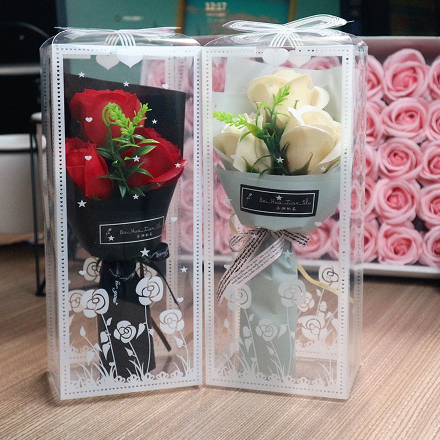Festival Party Graduation Season soap rose bouquet gift in a gift box carnation soap flowers with 3 bouquets