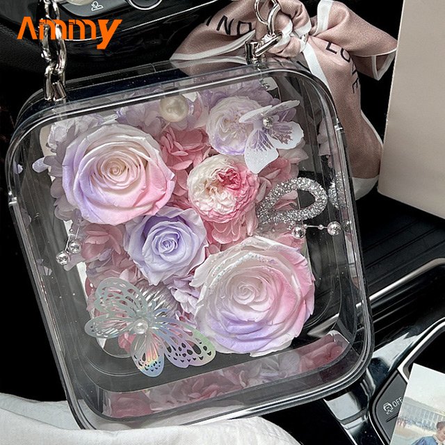 AM-PFE74 Ammy preserved flower Acrylic handbag Eternal hydrangea preserved rose acrylic gift box mother's Day gift
