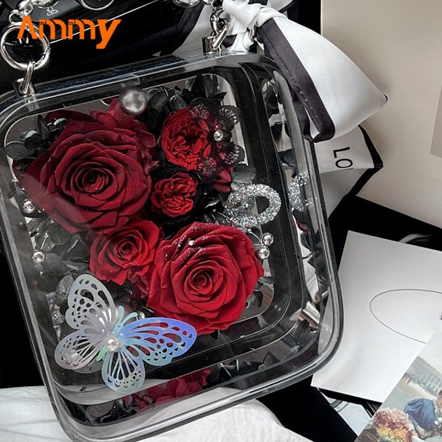AM-PFE74 Ammy preserved flower Acrylic handbag Eternal hydrangea preserved rose acrylic gift box mother's Day gift