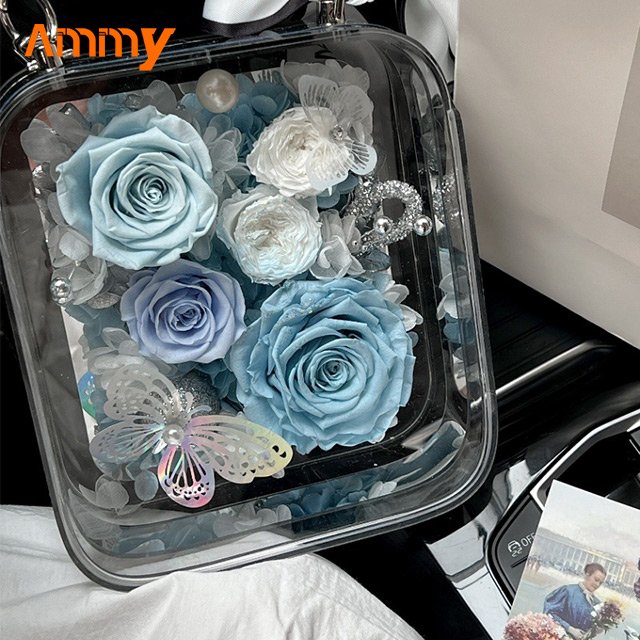 AM-PFE74 Ammy preserved flower Acrylic handbag Eternal hydrangea preserved rose acrylic gift box mother's Day gift