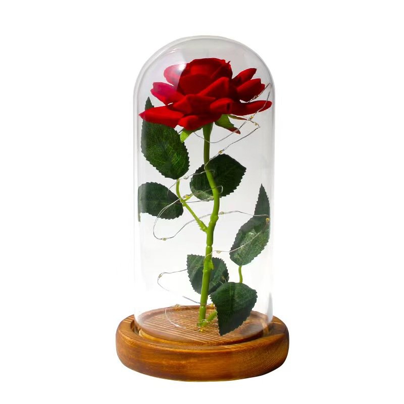 Valentines Day Gift 2024 hot selling high quality artificial rose in glass dome led Valentines Day Gift
