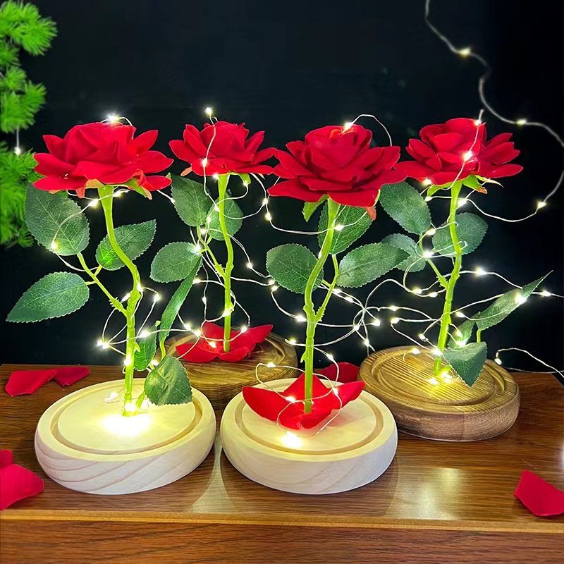 Valentines Day Gift 2024 hot selling high quality artificial rose in glass dome led Valentines Day Gift