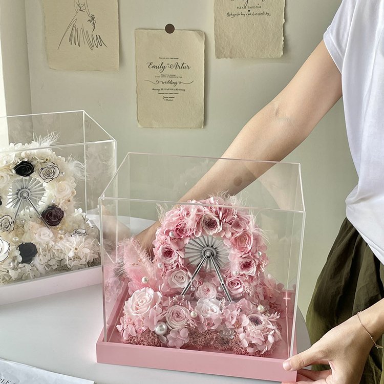 Happiness Ferris Wheel Acrylic Ornaments Acrylic Square Eternal Flower Gift Box Valentine's Day Gift Ideas 2023 for Woman