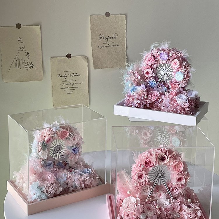 Happiness Ferris Wheel Acrylic Ornaments Acrylic Square Eternal Flower Gift Box Valentine's Day Gift Ideas 2023 for Woman