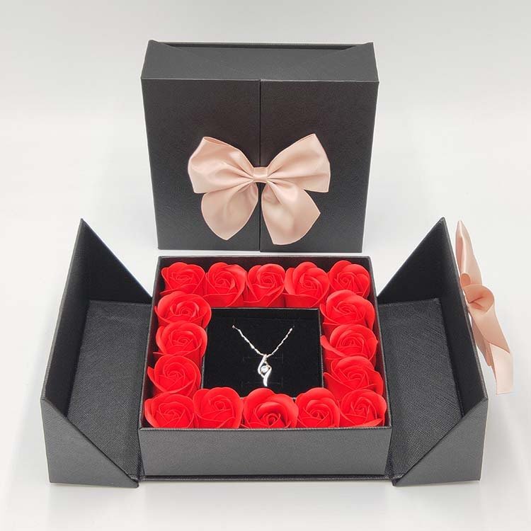 16 Rose Flower Box Double Door Jewelry Box Preserved Flower Mother's Day Gift Bow Jewelry Gift Lipstick Necklace Box