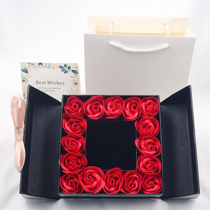 16 Rose Flower Box Double Door Jewelry Box Preserved Flower Mother's Day Gift Bow Jewelry Gift Lipstick Necklace Box