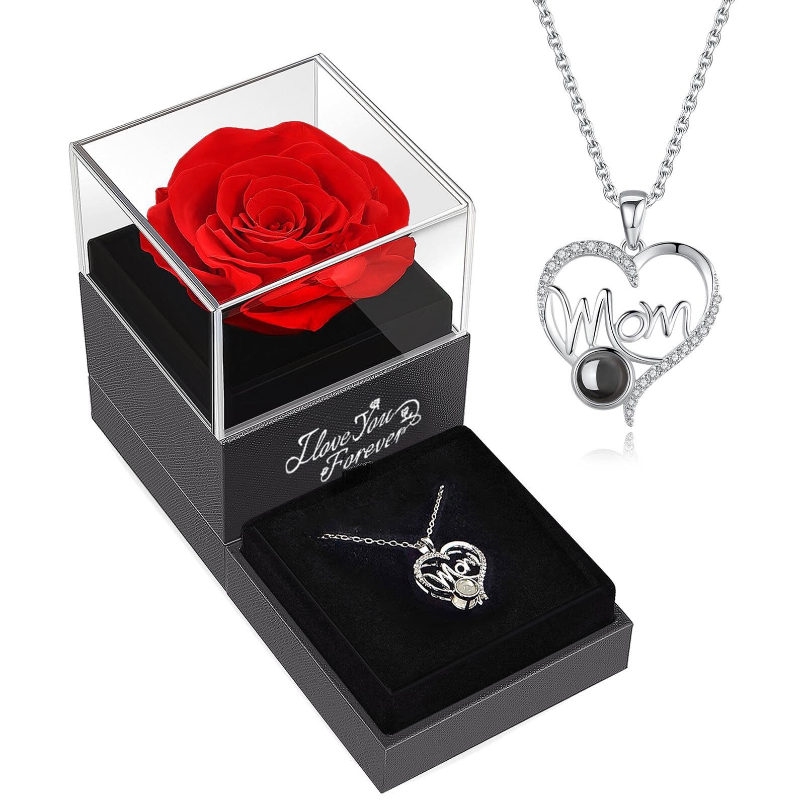 Everlasting Mom Wife Girlfriend Valentines Gifts Immortal Eternal Forever Stabilized Preserved Real Rose in Jewelry Box