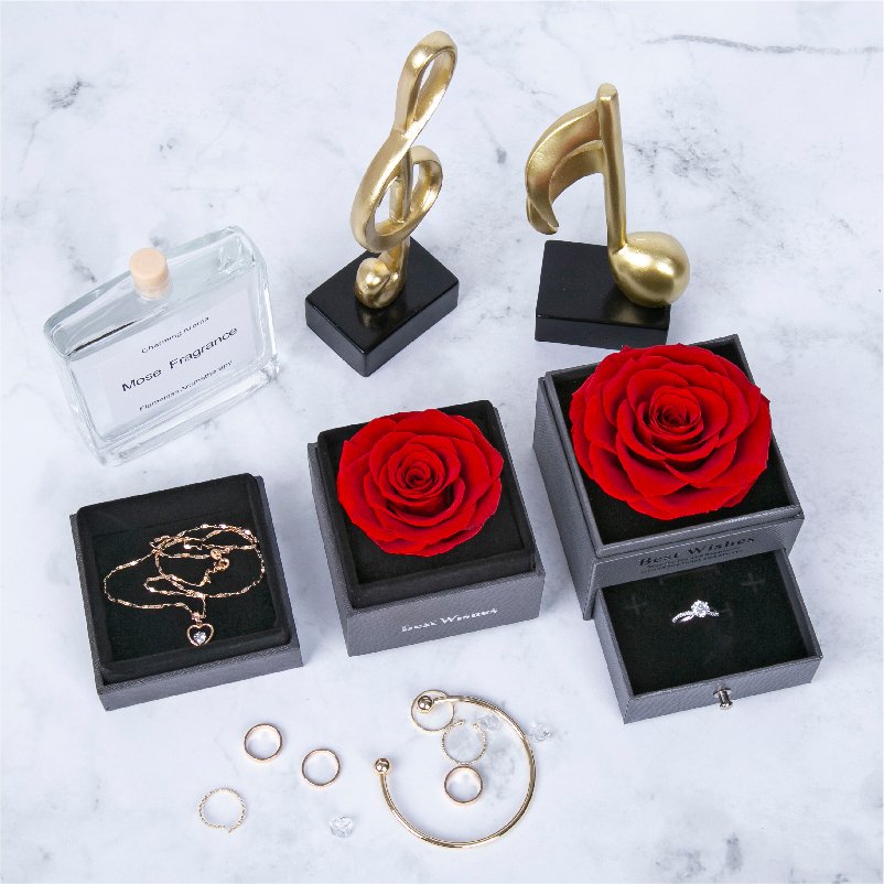 Everlasting Mom Wife Girlfriend Valentines Gifts Immortal Eternal Forever Stabilized Preserved Real Rose in Jewelry Box