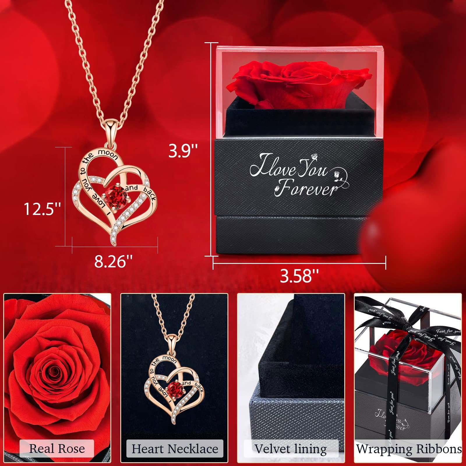 Everlasting Mom Wife Girlfriend Valentines Gifts Immortal Eternal Forever Stabilized Preserved Real Rose in Jewelry Box