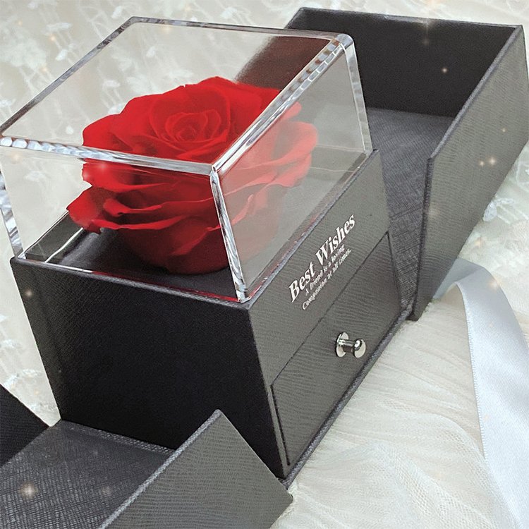 Valentine'S Day Gifts Eternal Rose Acrylic Jewelry Boxes With Logo Wholesale Eternal Flower Box Set Packaging For Floral Gift