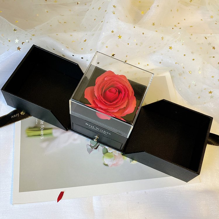 Valentine'S Day Gifts Eternal Rose Acrylic Jewelry Boxes With Logo Wholesale Eternal Flower Box Set Packaging For Floral Gift