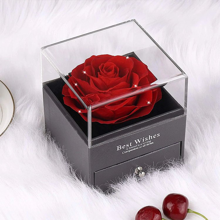 Valentine'S Day Gifts Eternal Rose Acrylic Jewelry Boxes With Logo Wholesale Eternal Flower Box Set Packaging For Floral Gift