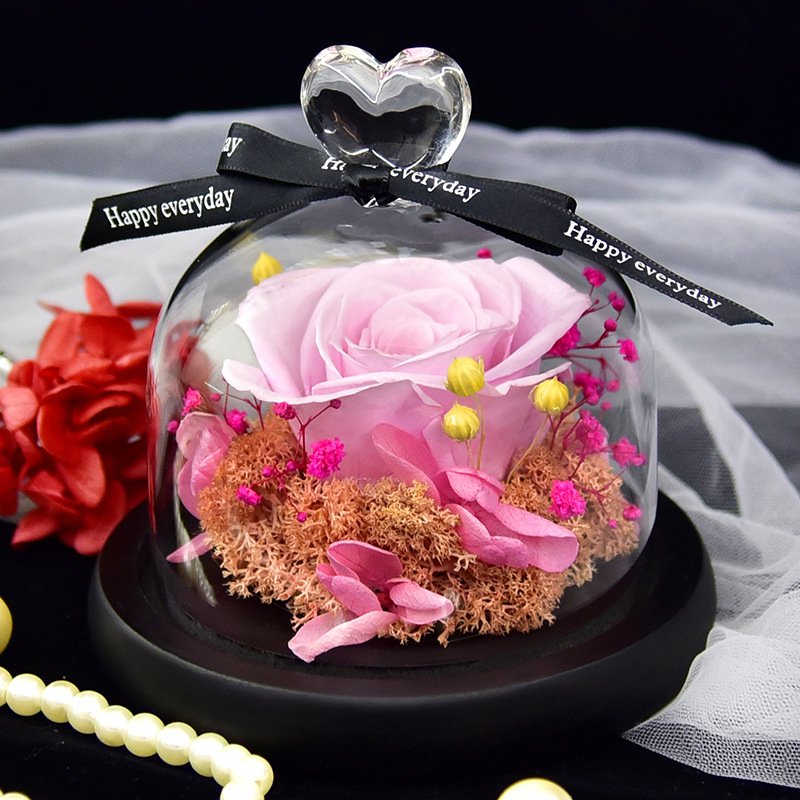 Single Preserved Rose 6cm in Heart Dome From Manufacturer Enchanted Glass Dome Preserved Roses