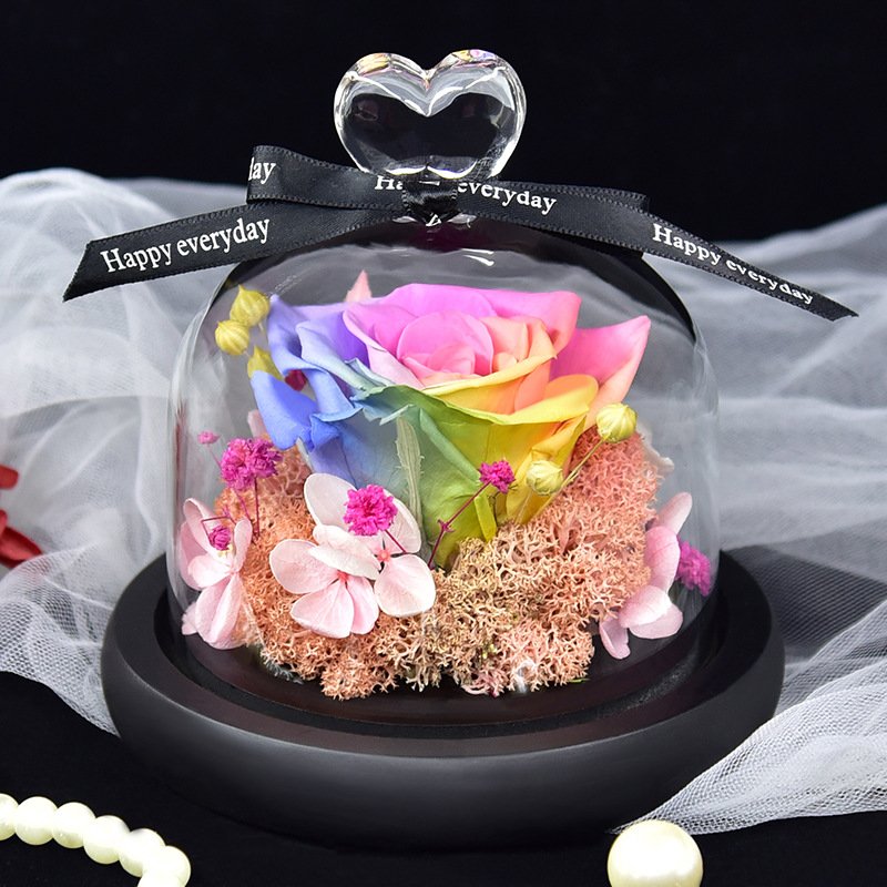 Single Preserved Rose 6cm in Heart Dome From Manufacturer Enchanted Glass Dome Preserved Roses