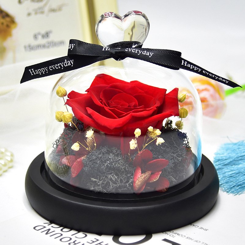 Single Preserved Rose 6cm in Heart Dome From Manufacturer Enchanted Glass Dome Preserved Roses