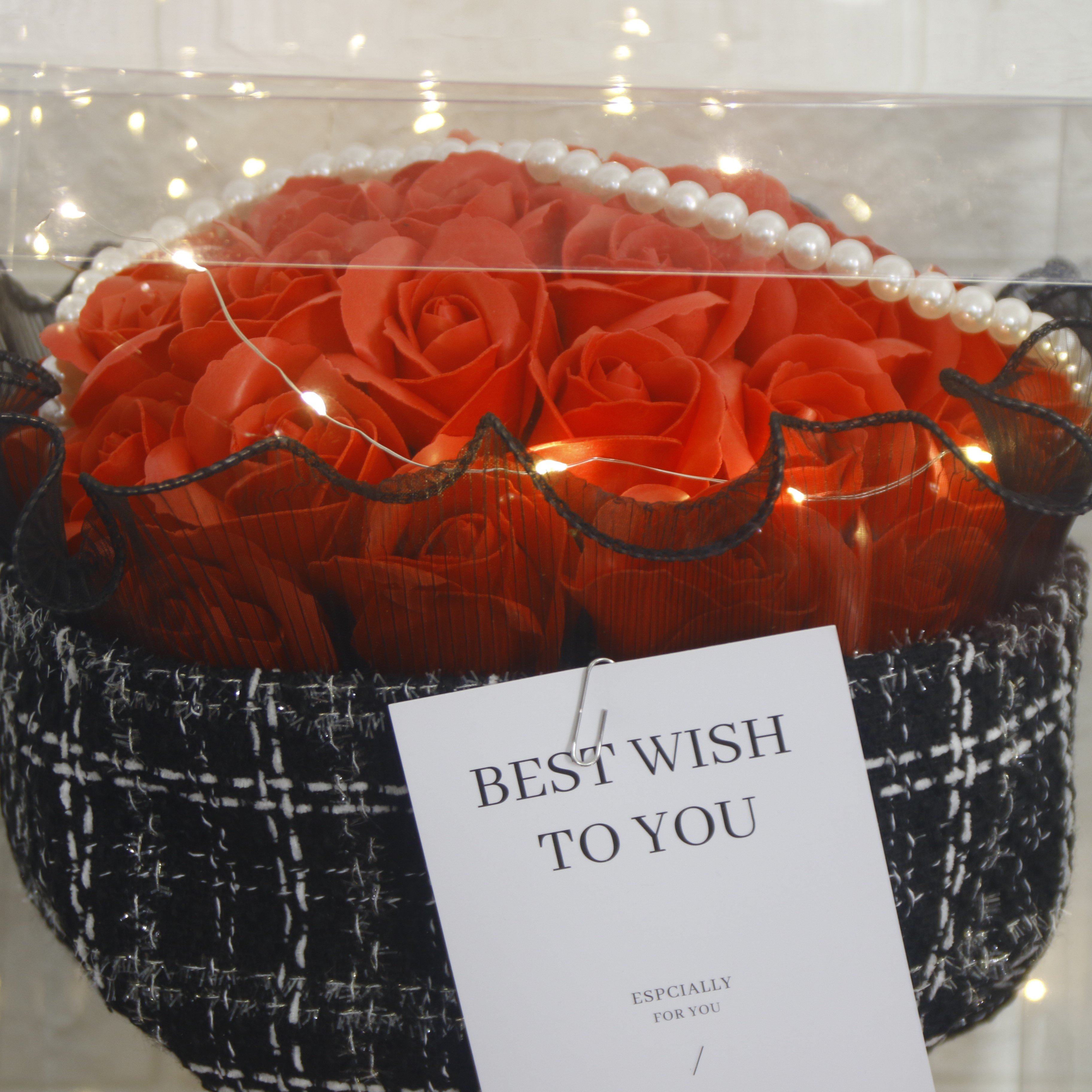 YX Valentine's Day and Mother's Day 33 Roses Soap Flower Bouquet with LED Light Exquisite Package Gifts for Christmas Halloween