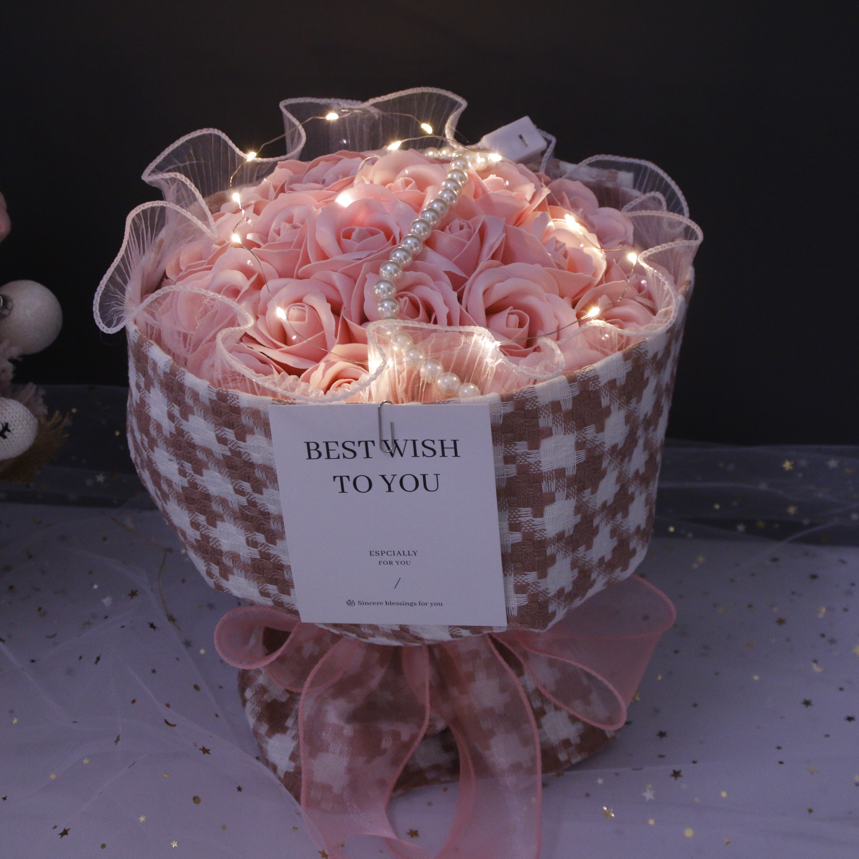 YX Valentine's Day and Mother's Day 33 Roses Soap Flower Bouquet with LED Light Exquisite Package Gifts for Christmas Halloween
