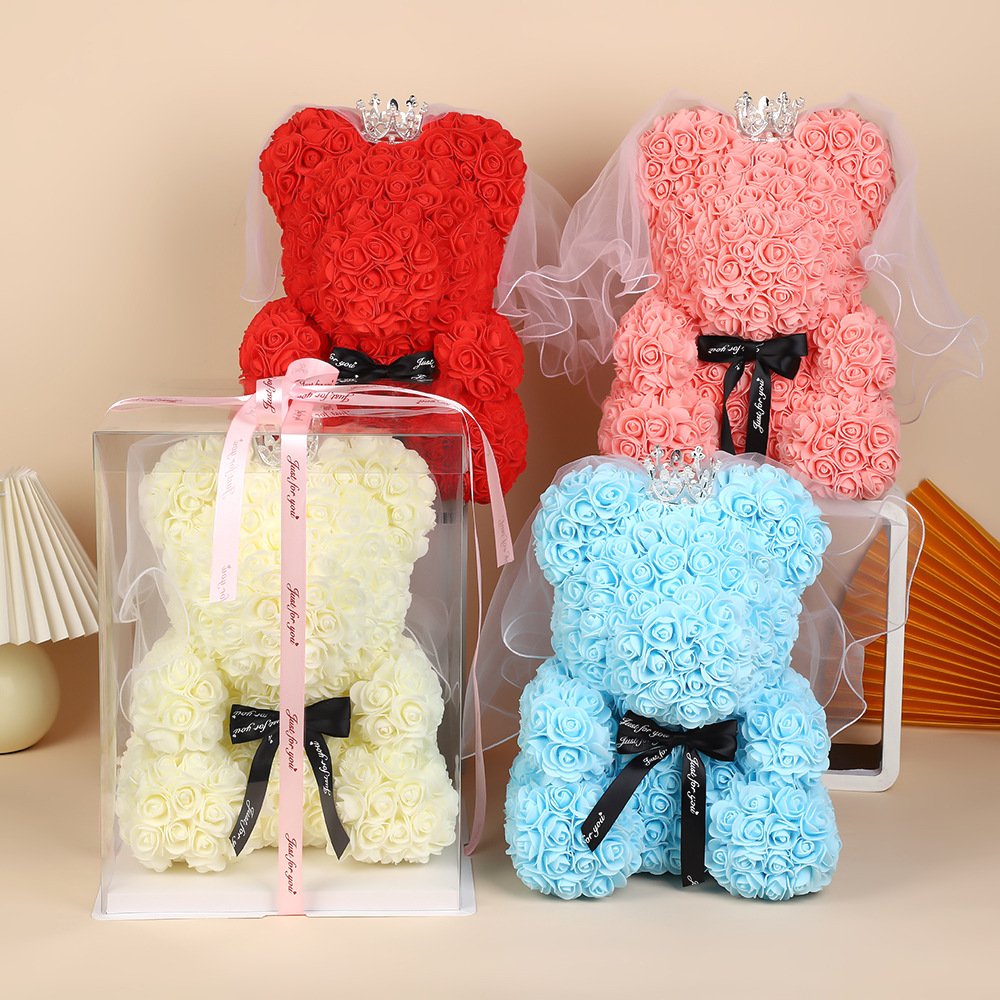 Creative Gift Valentine's Day Father's Day Mother's Day Wedding Birthday Gift Wedding Crown Eternal bear and flowers