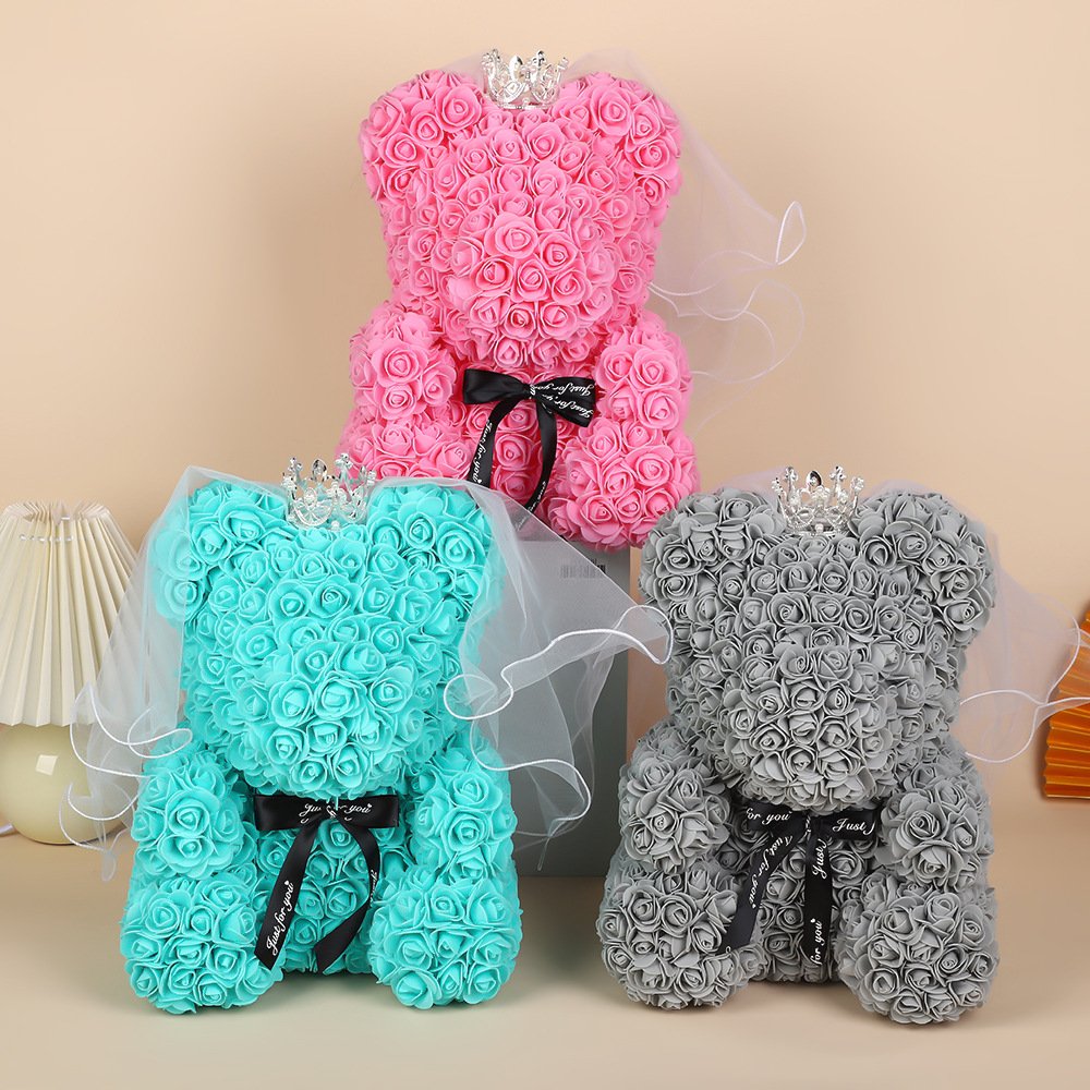 Creative Gift Valentine's Day Father's Day Mother's Day Wedding Birthday Gift Wedding Crown Eternal bear and flowers