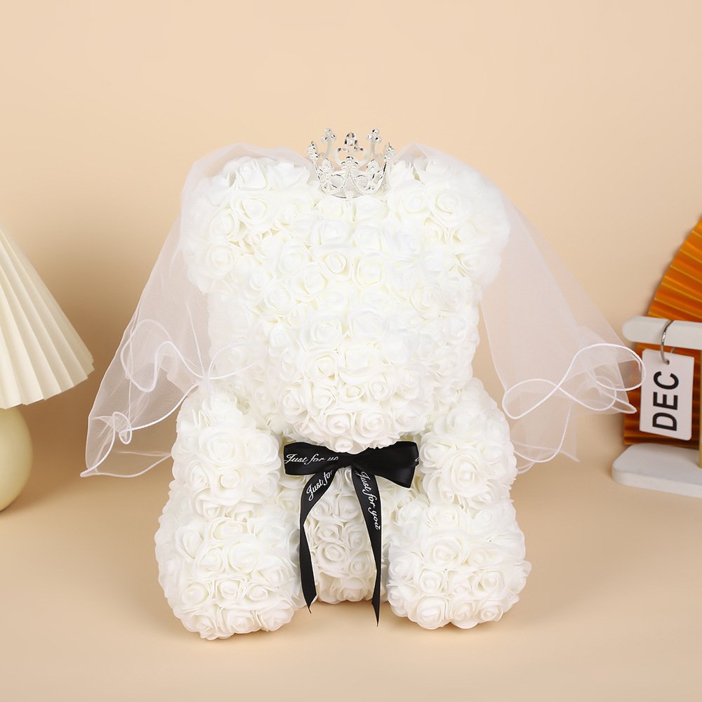 Creative Gift Valentine's Day Father's Day Mother's Day Wedding Birthday Gift Wedding Crown Eternal bear and flowers