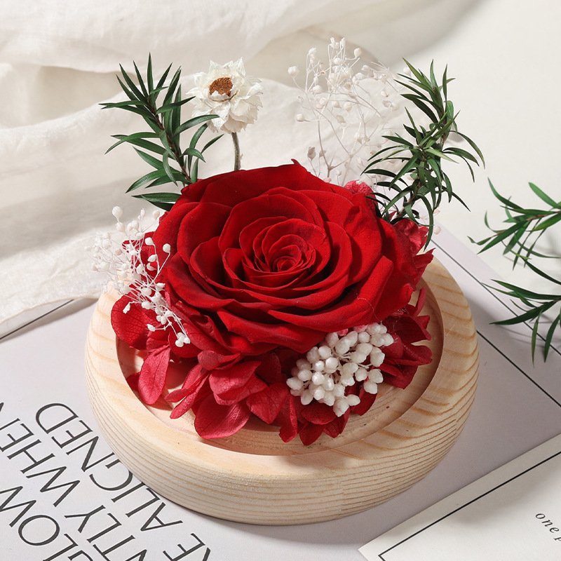 Charming Preserved Rose in Glass Dome Eternal Preserved Flowers Gift Box for Christmas Graduation Decorations
