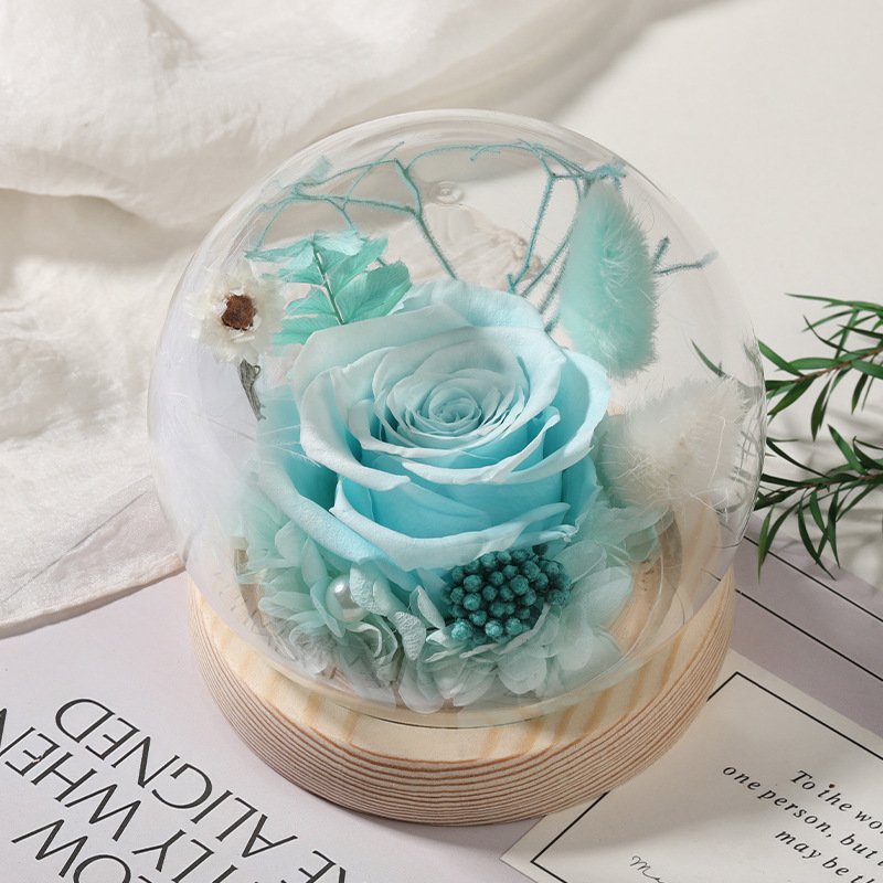 Charming Preserved Rose in Glass Dome Eternal Preserved Flowers Gift Box for Christmas Graduation Decorations
