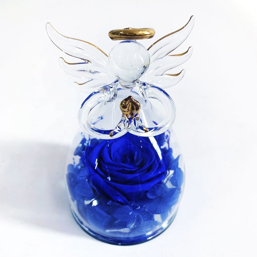 INUNION Preserved Flower Real Eternal Rose in Angel Glass Dome for Women Mom Wife Anniversary Christmas Birthday Mothers Day