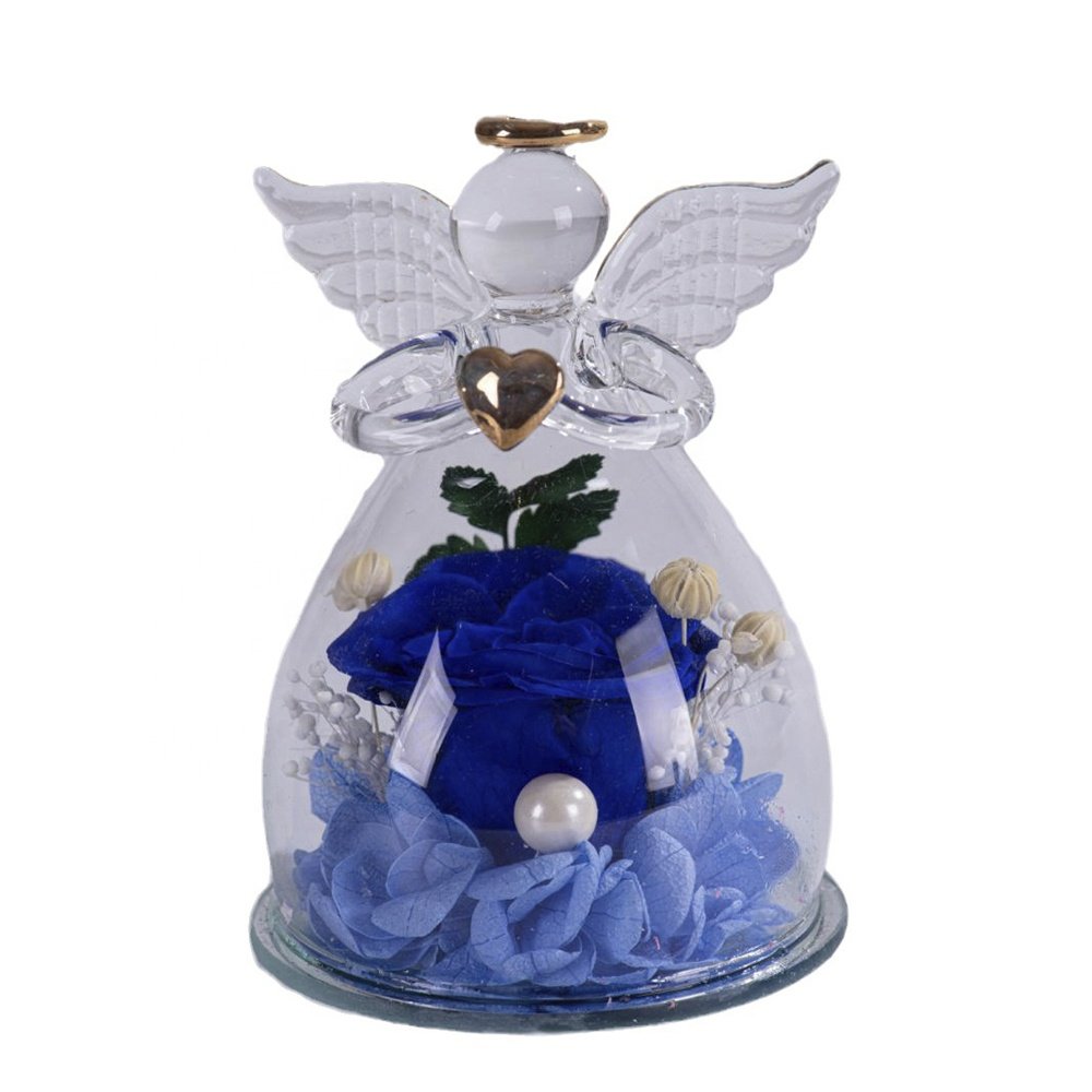 INUNION Preserved Flower Real Eternal Rose in Angel Glass Dome for Women Mom Wife Anniversary Christmas Birthday Mothers Day