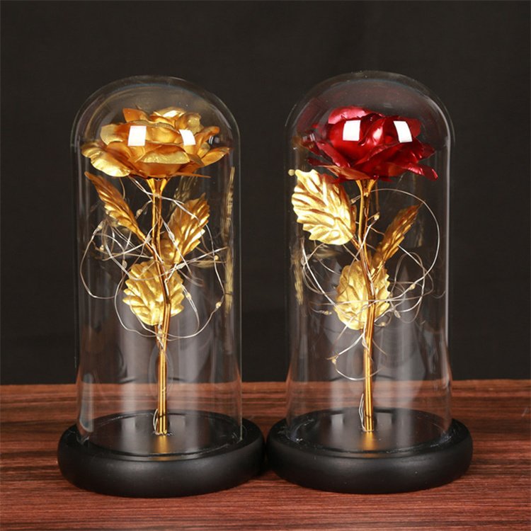 Artificial Rose Romantic Gift Preserved Flowers with Light in Glass Dome for Her Birthday Wedding Valentine's Day Mother's Day