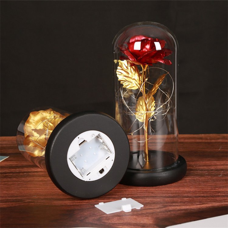 Artificial Rose Romantic Gift Preserved Flowers with Light in Glass Dome for Her Birthday Wedding Valentine's Day Mother's Day