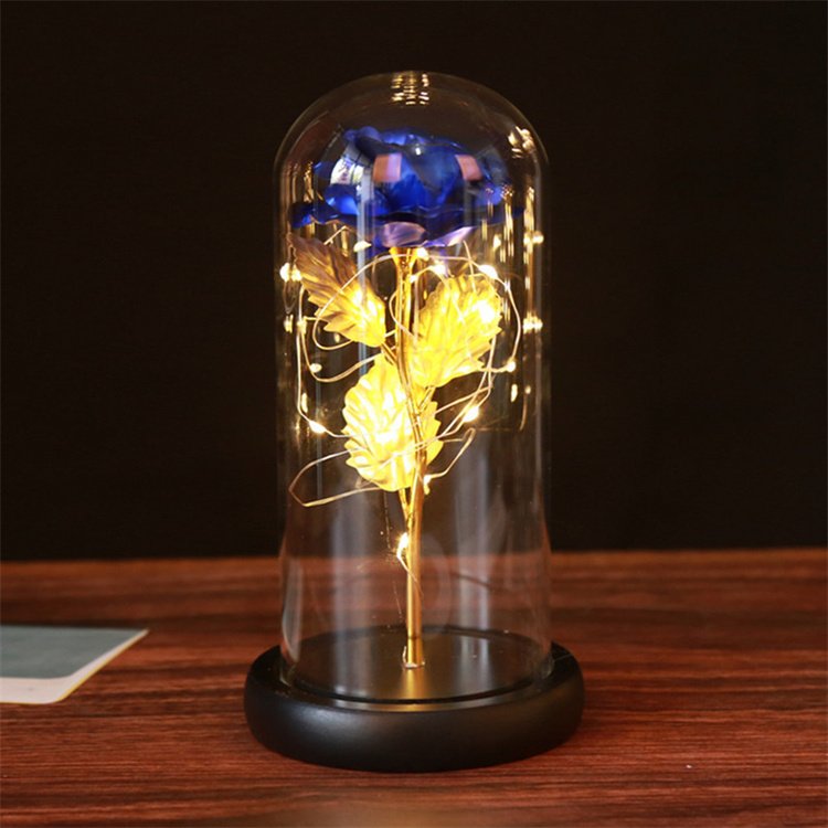 Artificial Rose Romantic Gift Preserved Flowers with Light in Glass Dome for Her Birthday Wedding Valentine's Day Mother's Day