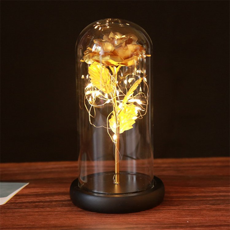 Artificial Rose Romantic Gift Preserved Flowers with Light in Glass Dome for Her Birthday Wedding Valentine's Day Mother's Day