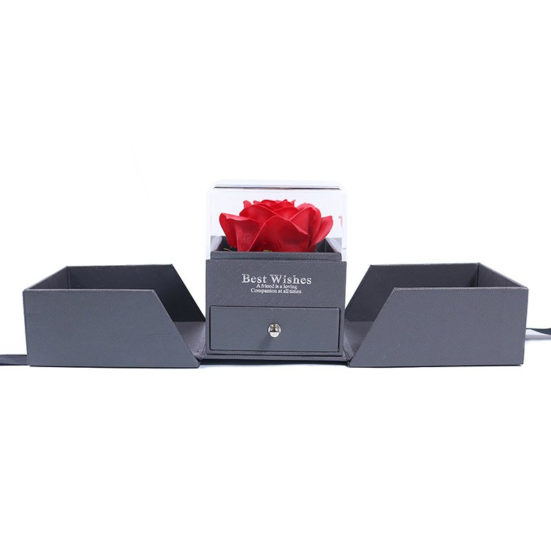 Hot Selling Natural Rose Jewelry Box Bag Preserved Flowers Eternal Features Necklaces Ring Real Rose Gift Box Packaging