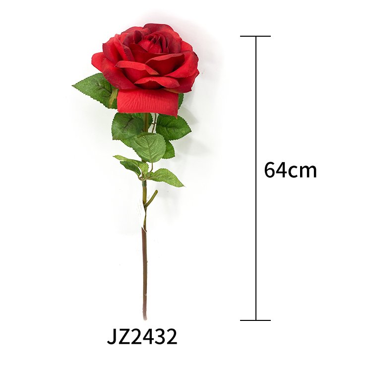 High Quality 64cm Artificial 3-Leaf Roses Chinese Factories Sell Single Stem Single Flower Preserved Flower Wall Backdrop