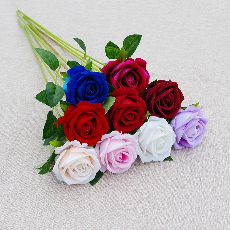 H-099 Wholesale Wedding Decor Customized Bulk Silk White Multicolor Roses 7cm Single Velvet Artificial Flowers Real Touch Rose