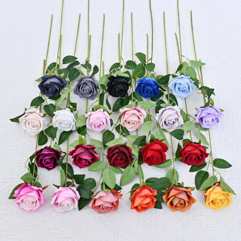 H-099 Wholesale Wedding Decor Customized Bulk Silk White Multicolor Roses 7cm Single Velvet Artificial Flowers Real Touch Rose